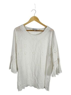 Adore White Eyelet Embroidered Bell Sleeve Blouse Size XL